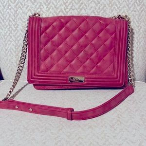 BCBG Pink “Chanel Style” Small/Medium Handbag with Gold Chain